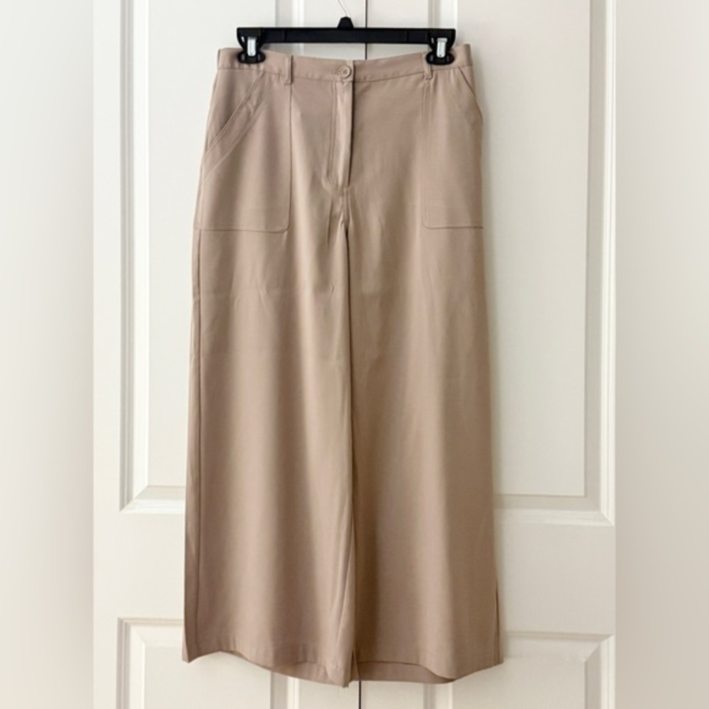 NWT Max Studio Wide Leg Lightweight Ankle Length Pant w Elastic Tan Khaki Camel!